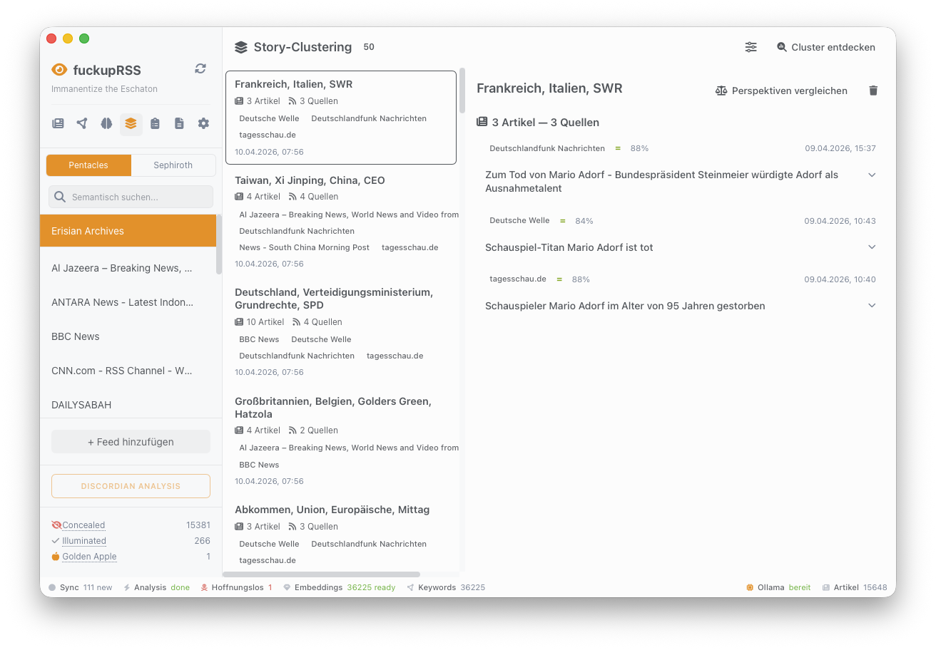 Story Clustering: Artikel zum selben Ereignis aus verschiedenen Quellen mit Perspektivenvergleich