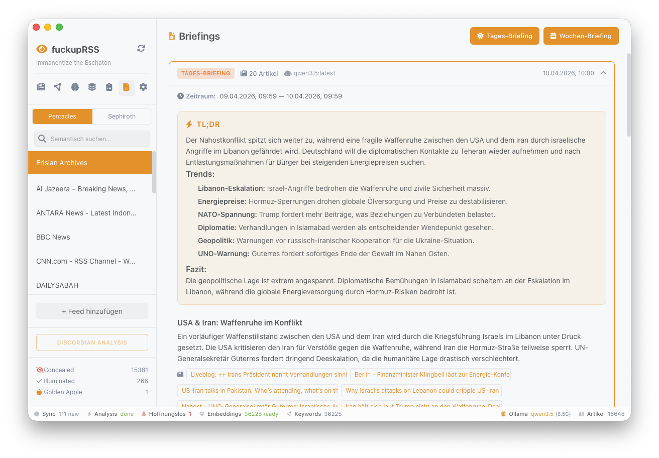 fuckupRSS — Tages-Briefing mit TL;DR und thematischer Gliederung